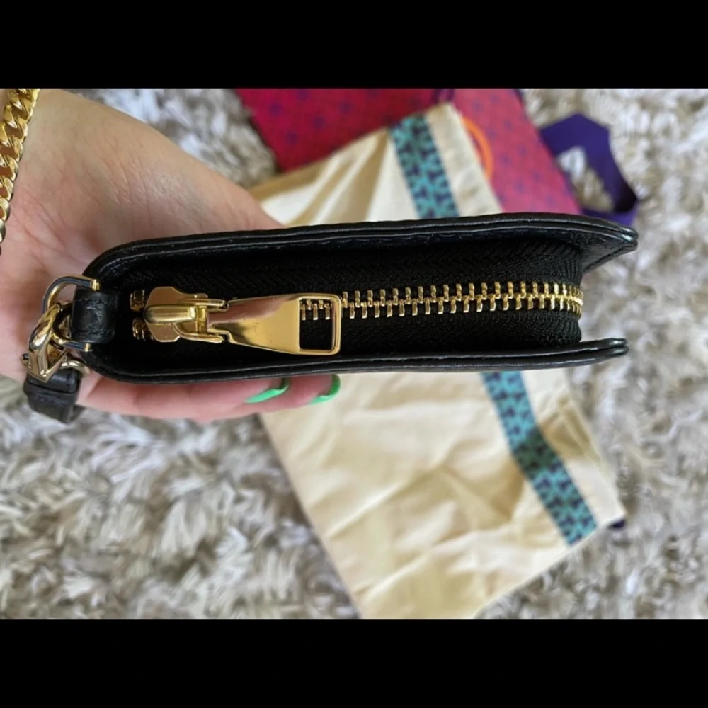 Tory Burch Black Pebbled Leather Wristlet Clutch